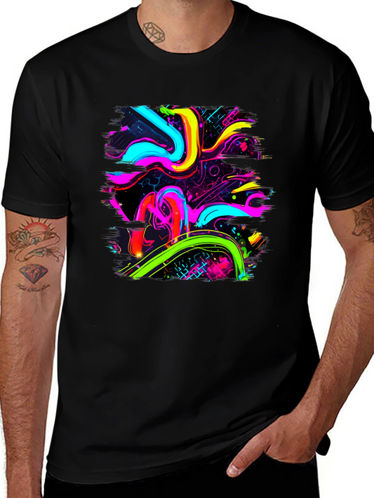 Neon Swirl Graphic Black T-Shirt