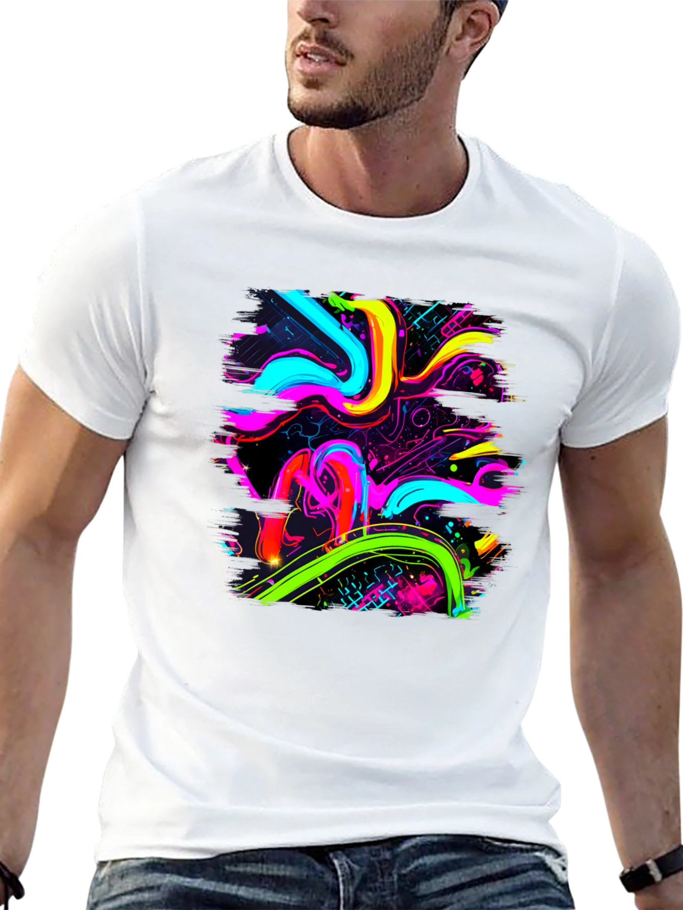 Neon Swirl Graphic Black T-Shirt