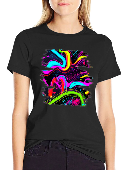 Neon Swirl Graphic Black T-Shirt
