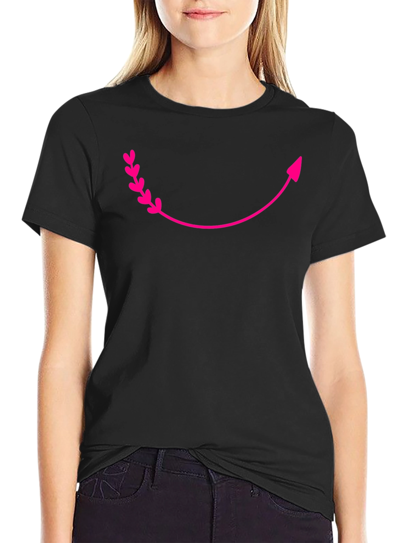 Curved Arrow Heart Graphic Tee - Black