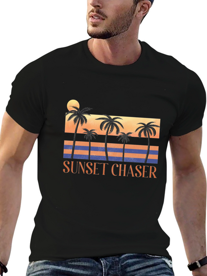 Sunset Chaser Graphic Tee - Tropical Palm Tree Design