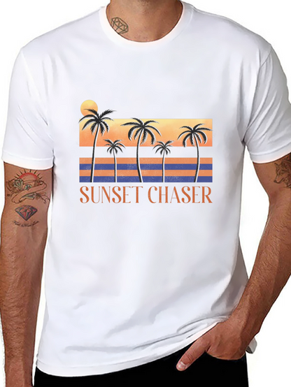 Sunset Chaser Graphic Tee - Tropical Palm Tree Design
