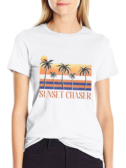 Sunset Chaser Graphic Tee - Tropical Palm Tree Design