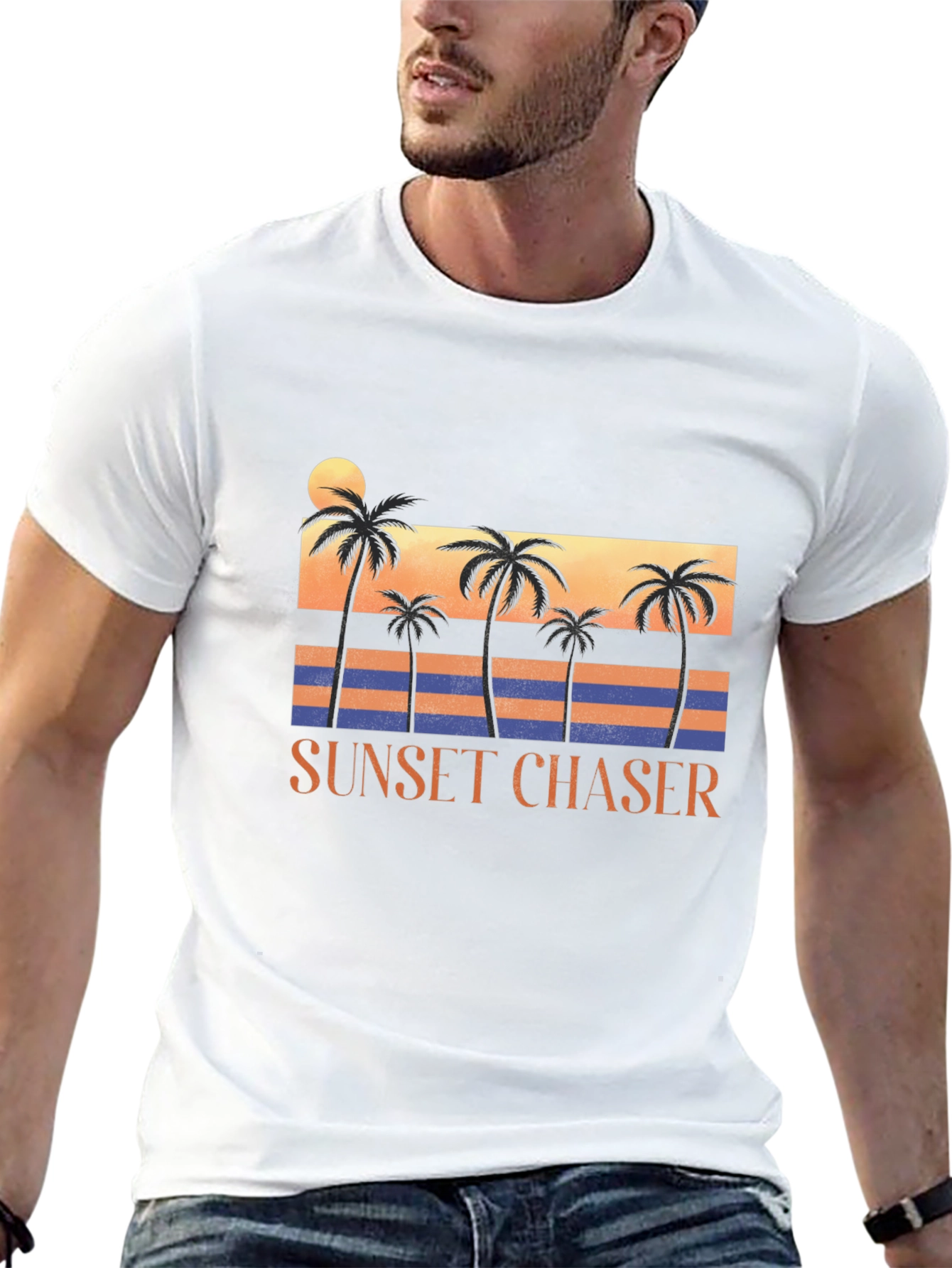 Sunset Chaser Graphic Tee - Tropical Palm Tree Design