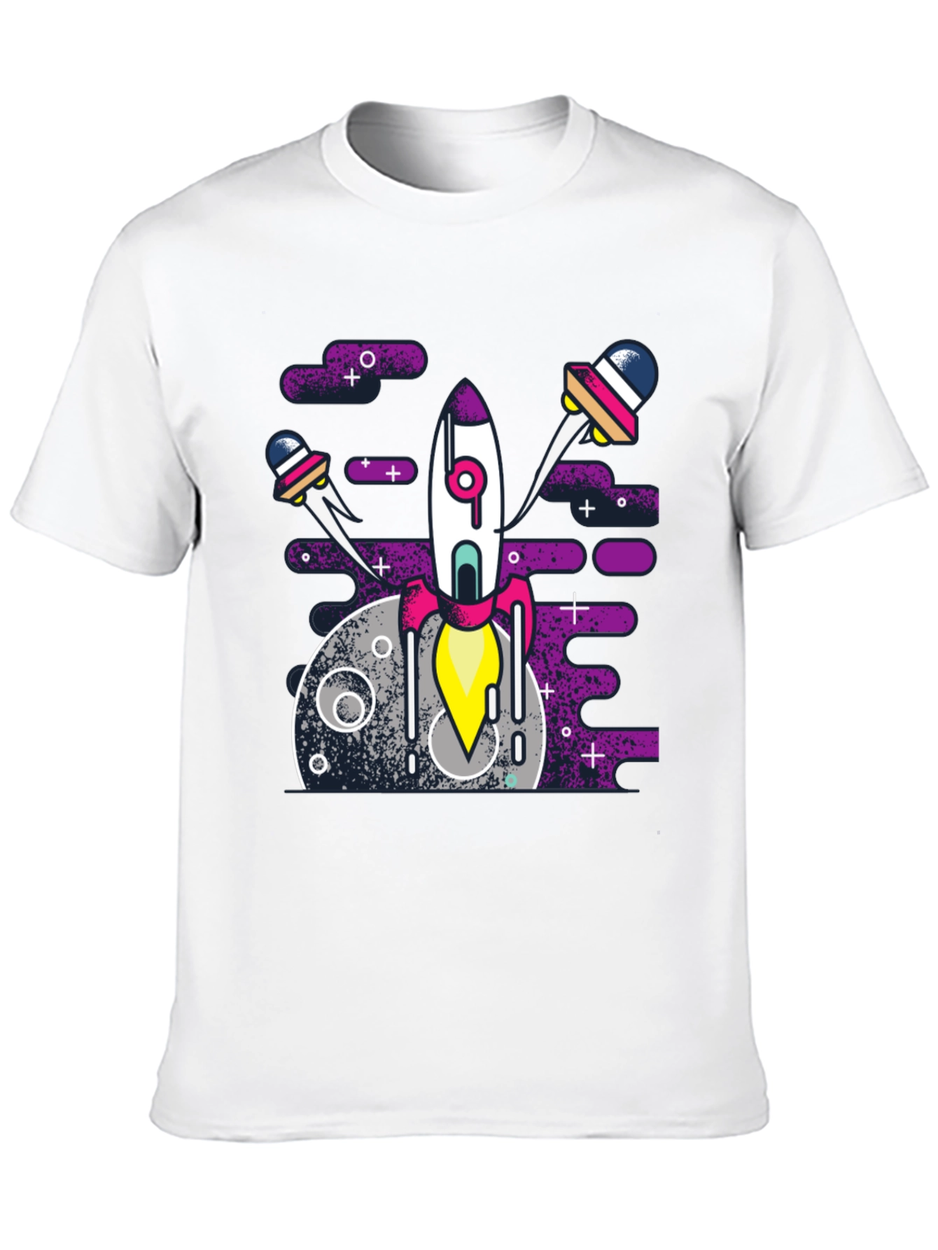 Space Rocket Graphic Tee - Black Cotton Blend Shirt