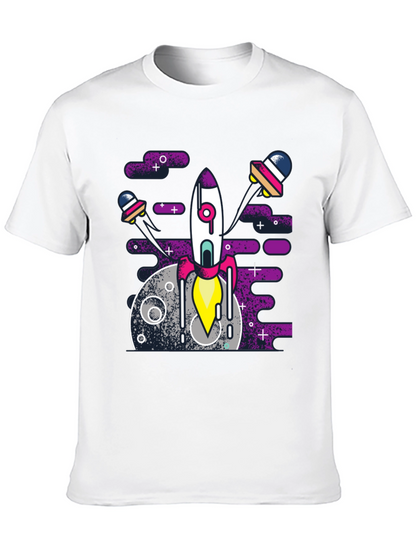 Space Rocket Graphic Tee - Black Cotton Blend Shirt