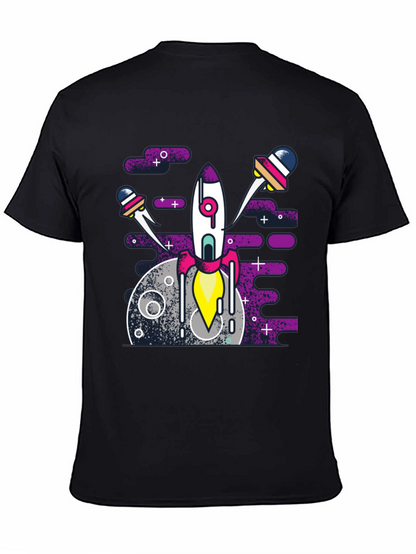 Space Rocket Graphic Tee - Black Cotton Blend Shirt