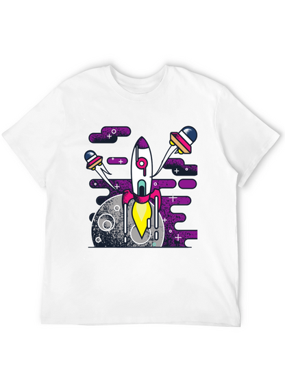 Space Rocket Graphic Tee - Black Cotton Blend Shirt