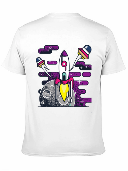 Space Rocket Graphic Tee - Black Cotton Blend Shirt