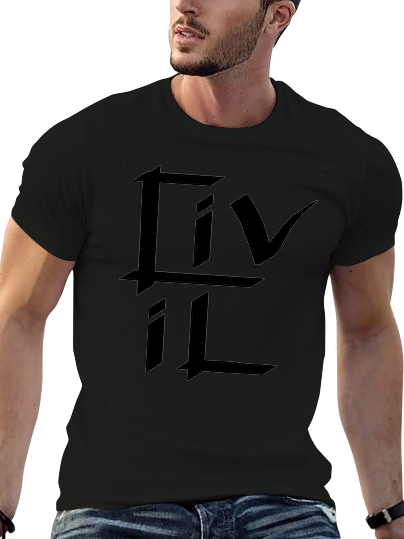 Black Graphic Tee - Abstract Logo Design