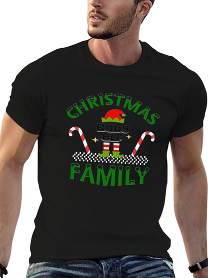 Christmas Baby Elf Family Black T-Shirt