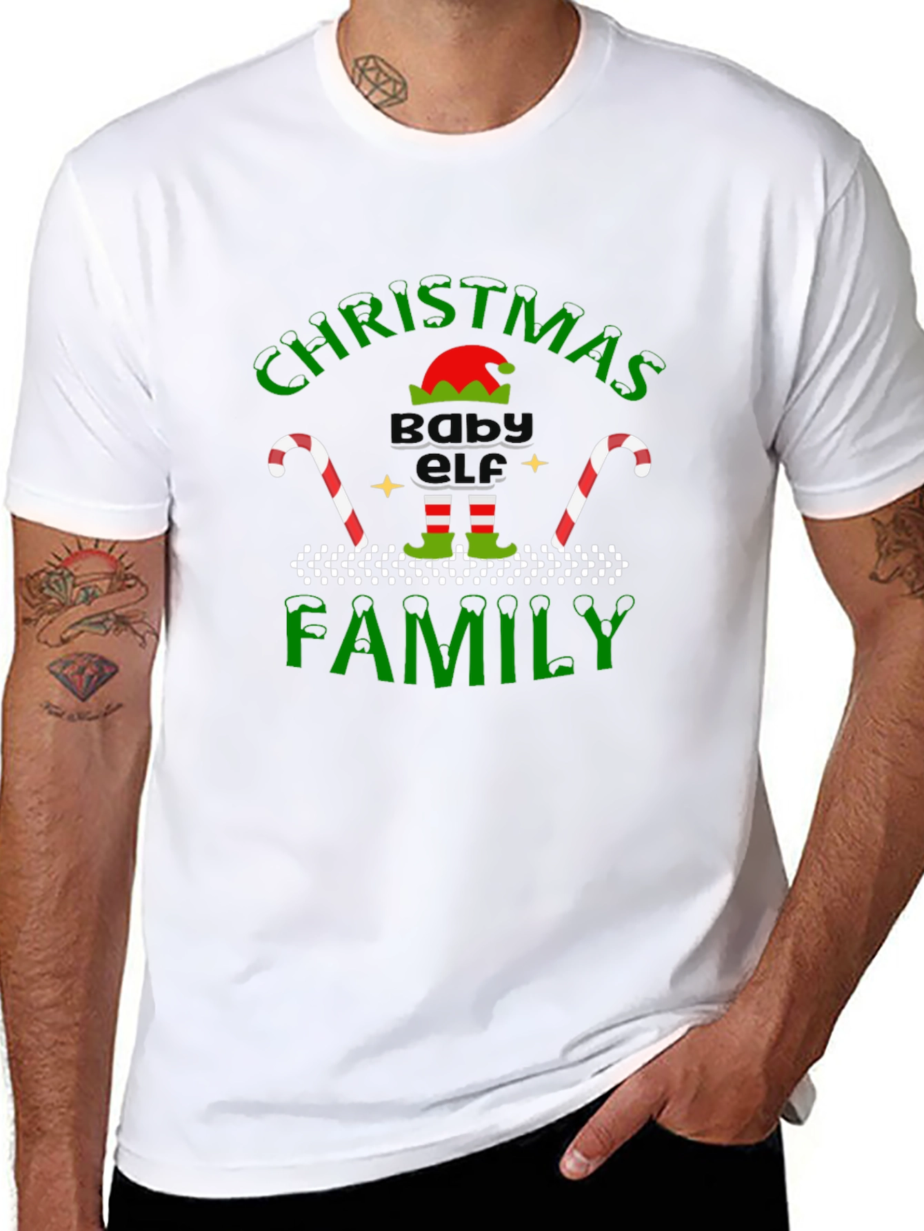 Christmas Baby Elf Family Black T-Shirt