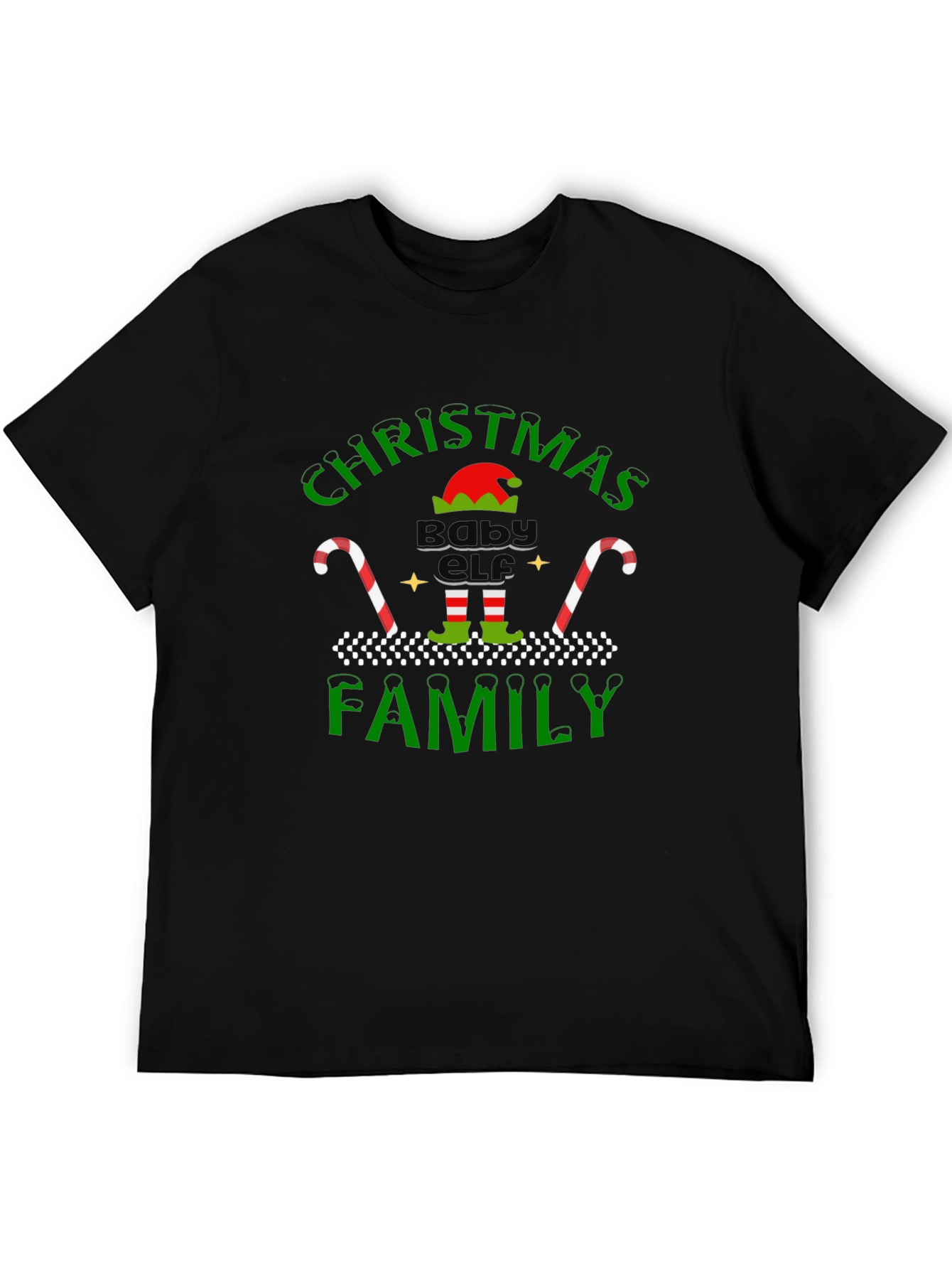 Christmas Baby Elf Family Black T-Shirt