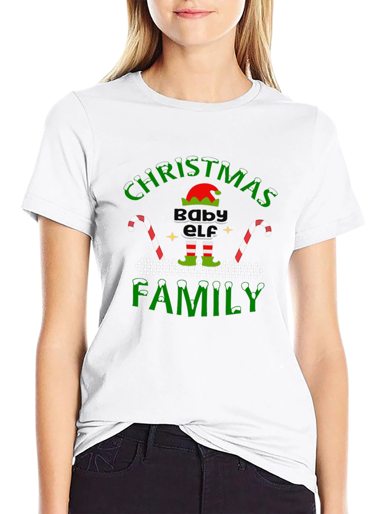 Christmas Baby Elf Family Black T-Shirt