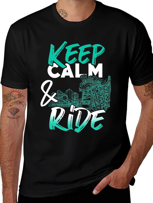 Keep Calm & Ride Graphic Tee - Roller Coaster Enthusiast Shirt