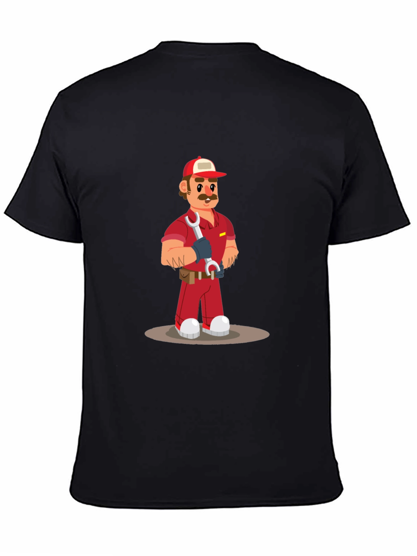 Cartoon Mechanic Graphic Tee - Black Casual T-Shirt