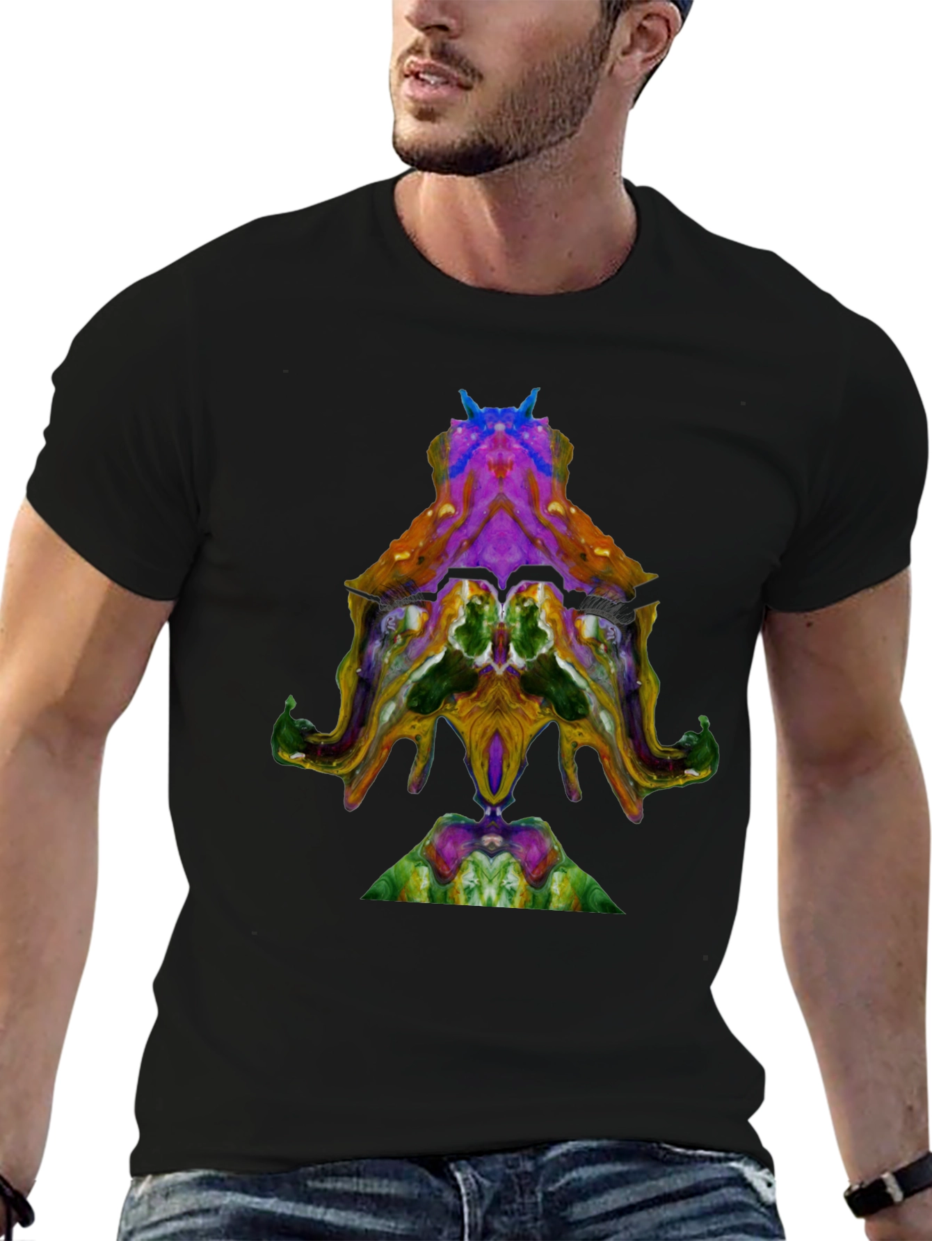 Abstract Octopus Design Black T-Shirt