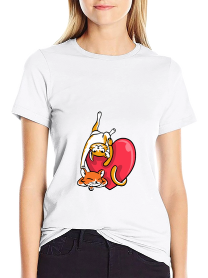 Cute Cats & Heart Graphic Tee
