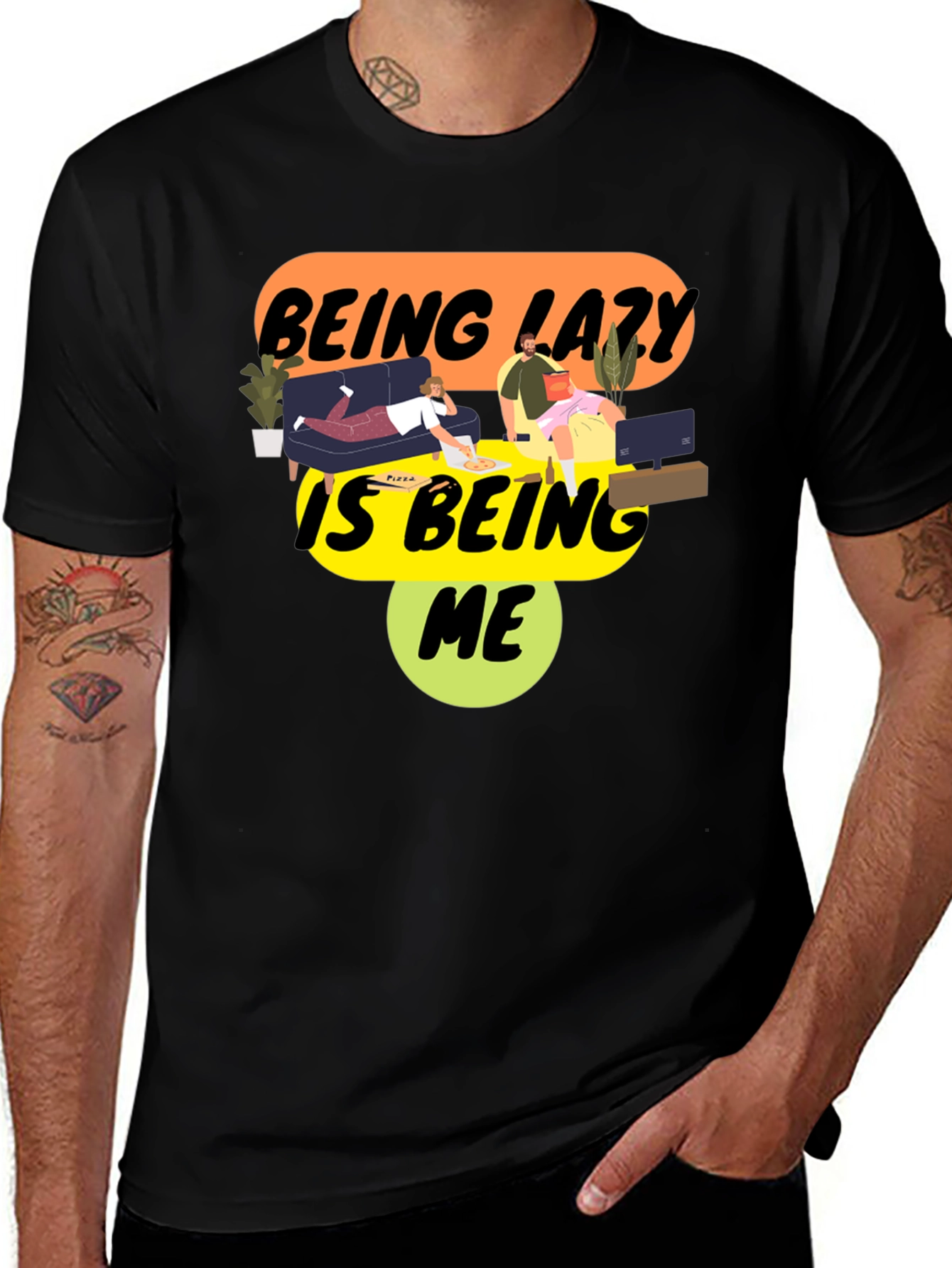 Being Lazy Is Being Me Black Graphic Tee