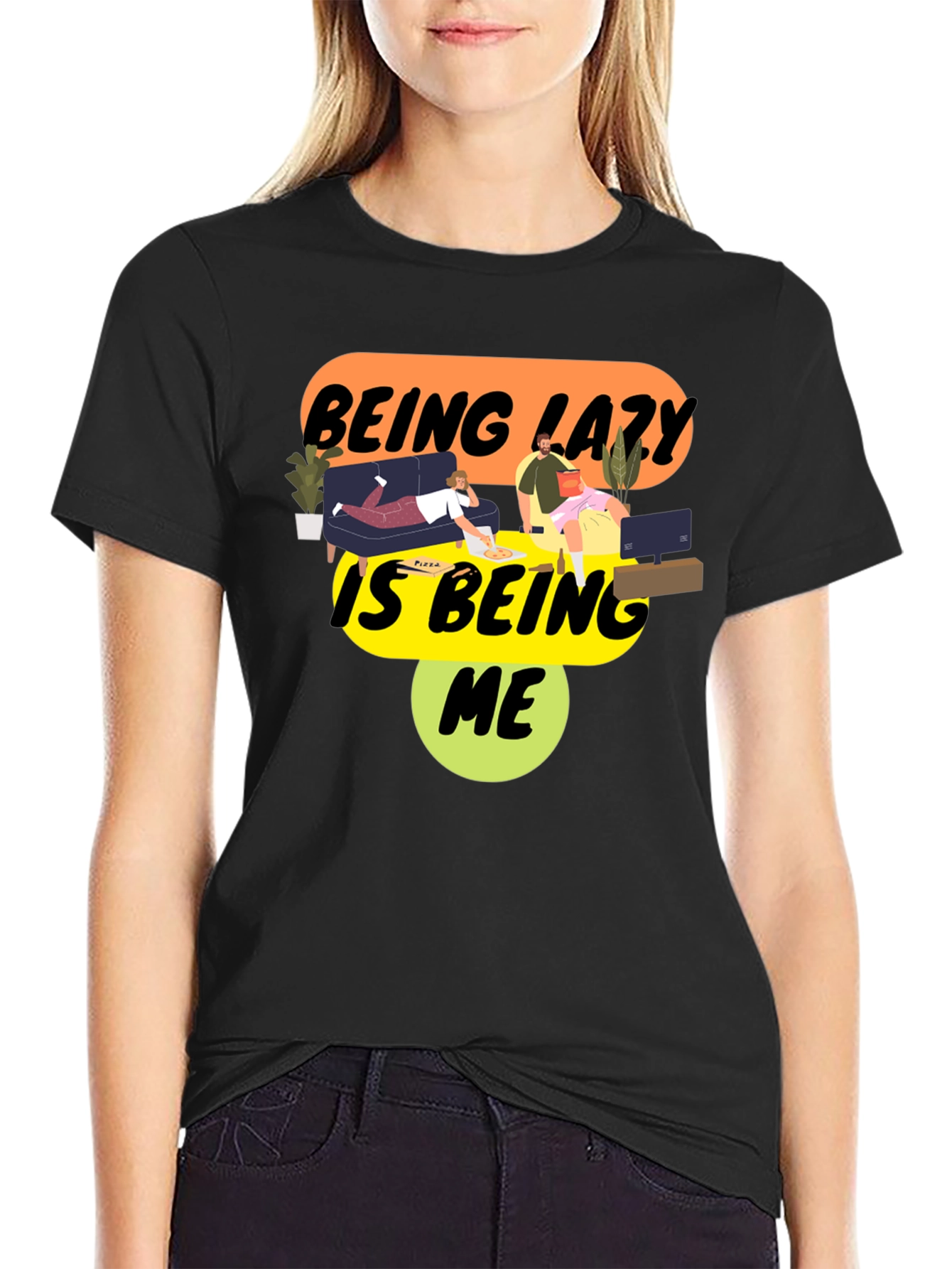 Being Lazy Is Being Me Black Graphic Tee