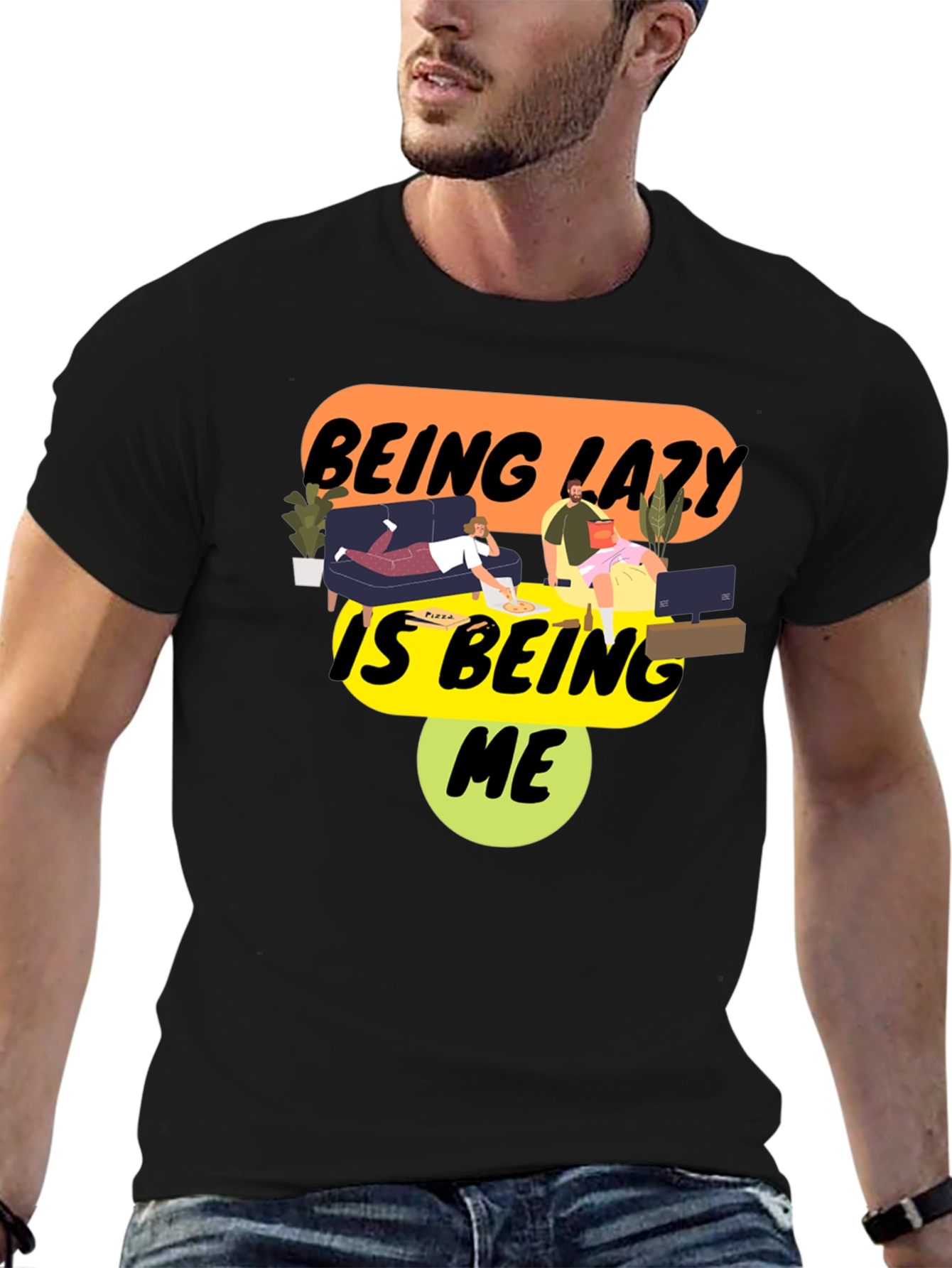 Being Lazy Is Being Me Black Graphic Tee