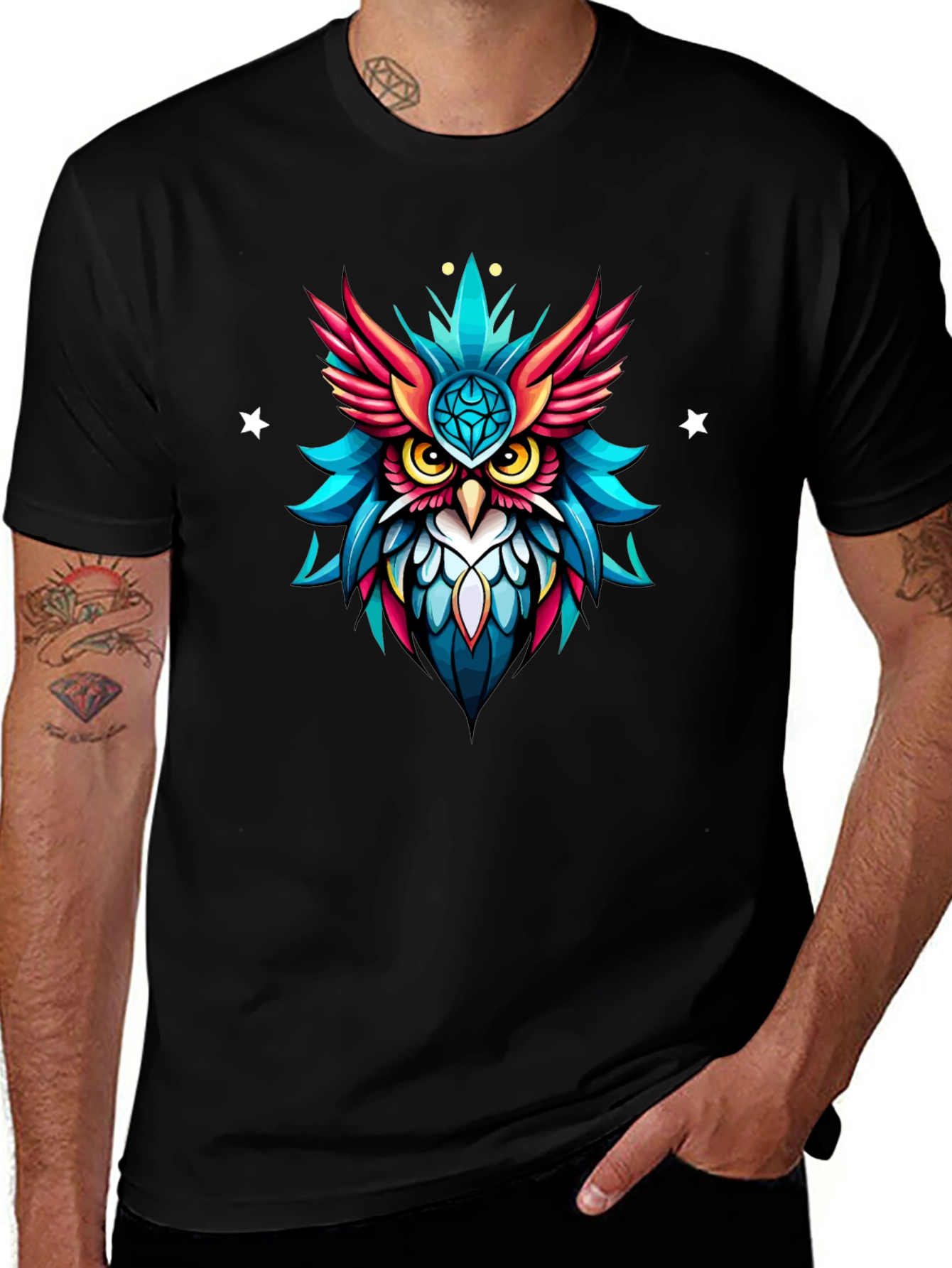 Neon Owl Graphic Tee - Unique Artistic Design