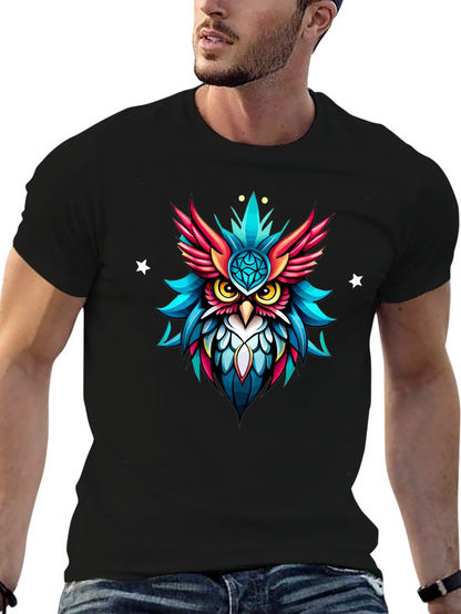 Neon Owl Graphic Tee - Unique Artistic Design