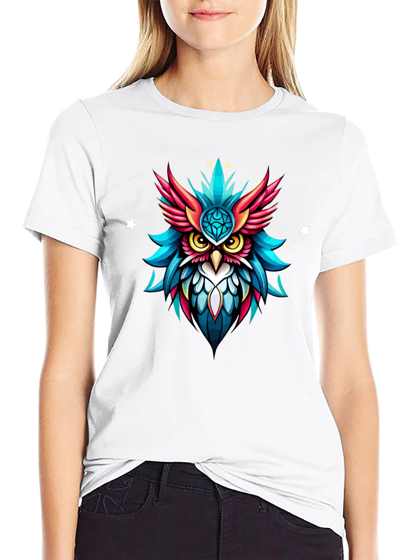 Neon Owl Graphic Tee - Unique Artistic Design