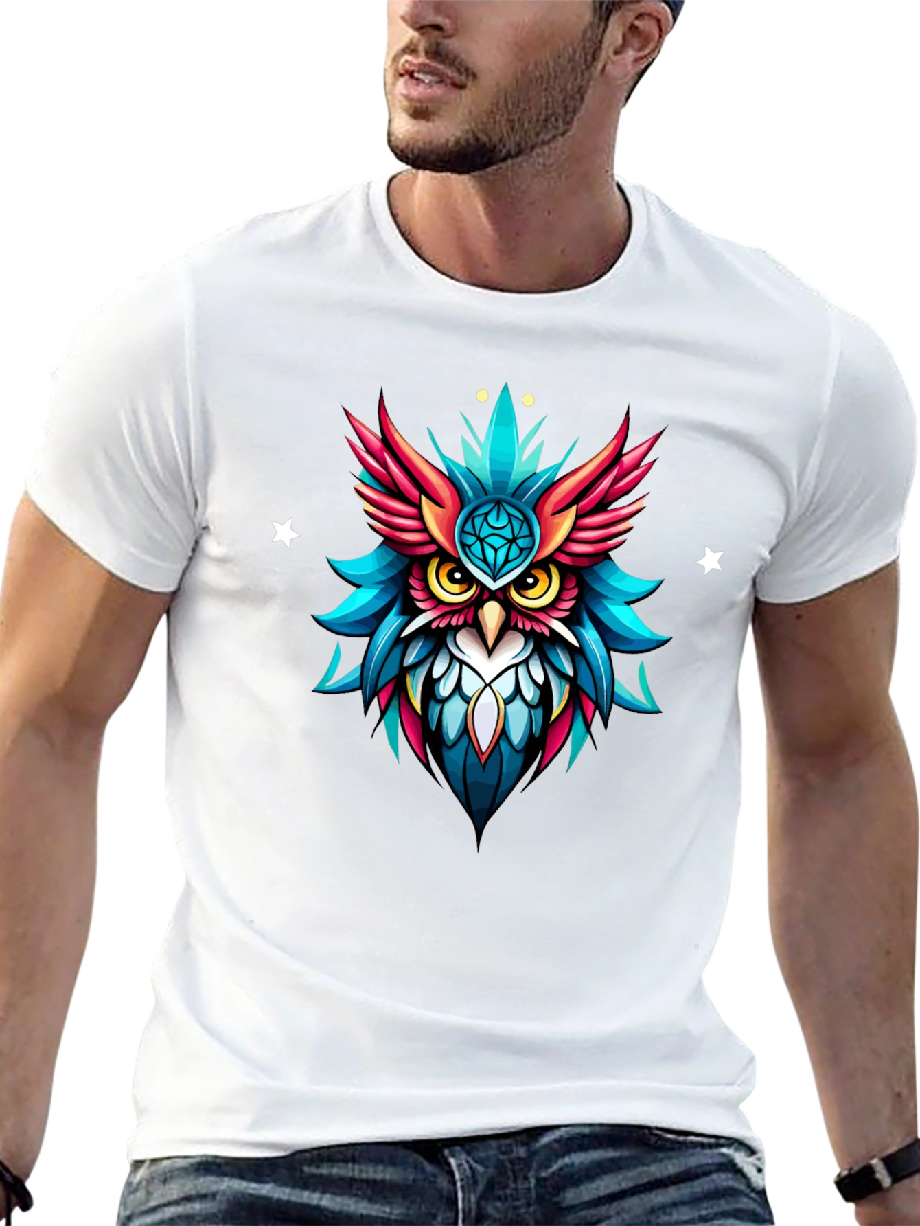 Neon Owl Graphic Tee - Unique Artistic Design