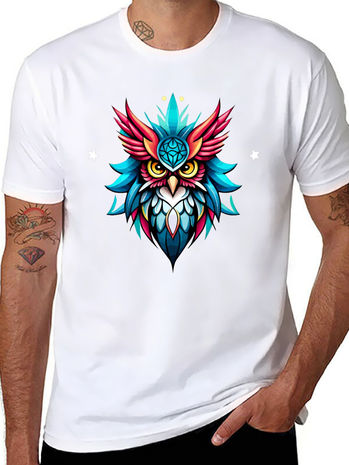 Neon Owl Graphic Tee - Unique Artistic Design