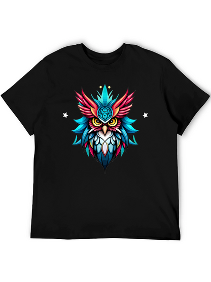 Neon Owl Graphic Tee - Unique Artistic Design