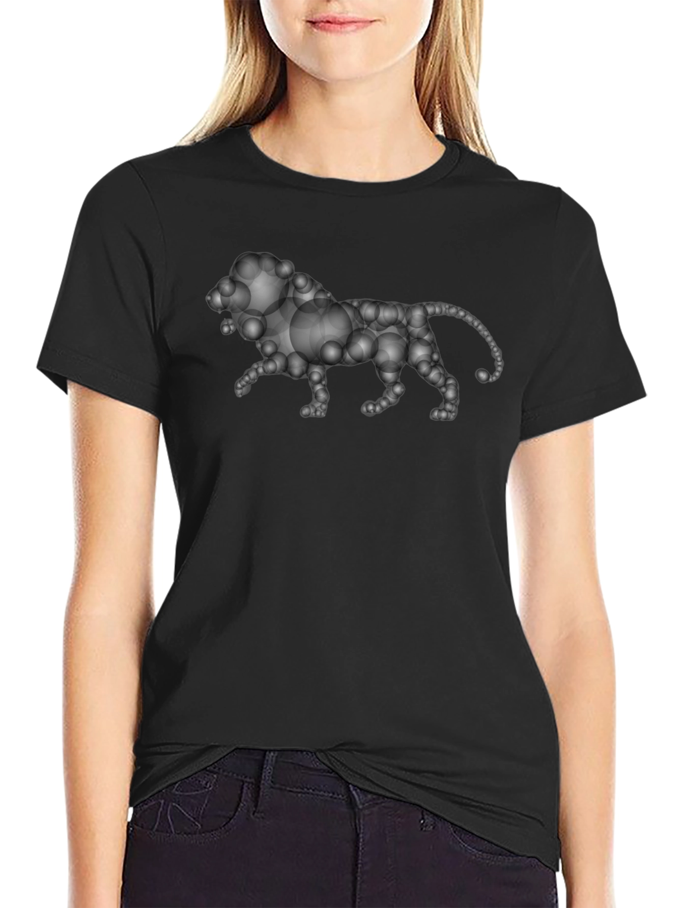 Bubble Lion Graphic Tee - Black Cotton Shirt