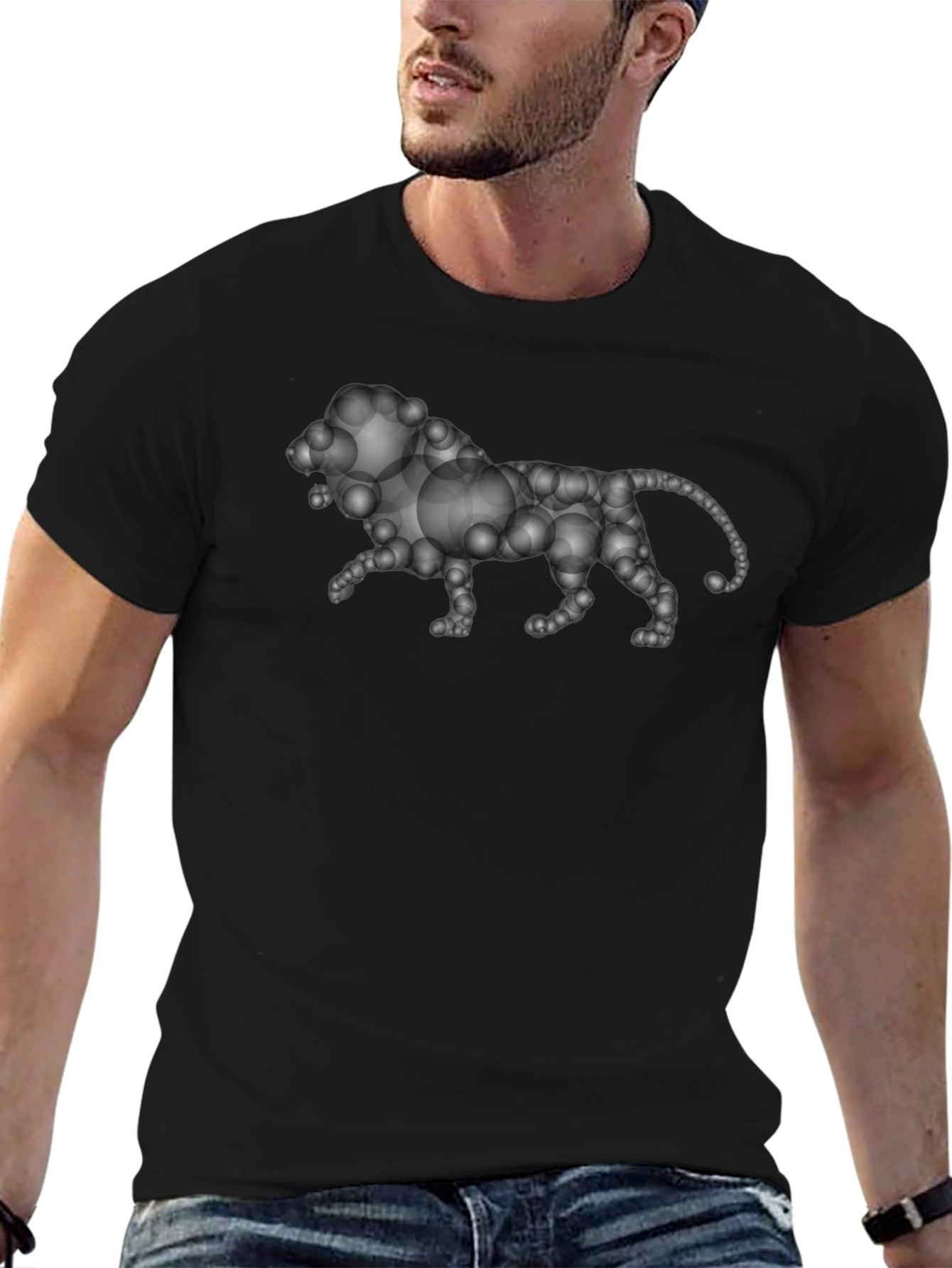 Bubble Lion Graphic Tee - Black Cotton Shirt