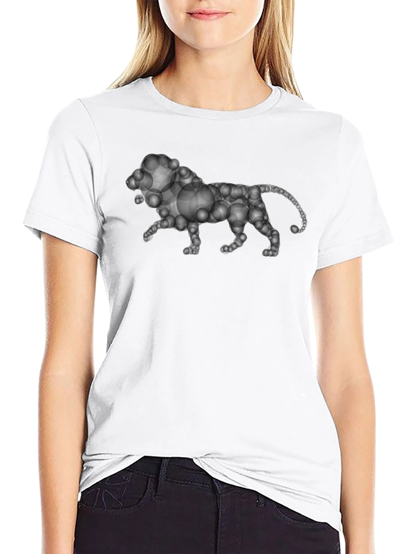 Bubble Lion Graphic Tee - Black Cotton Shirt
