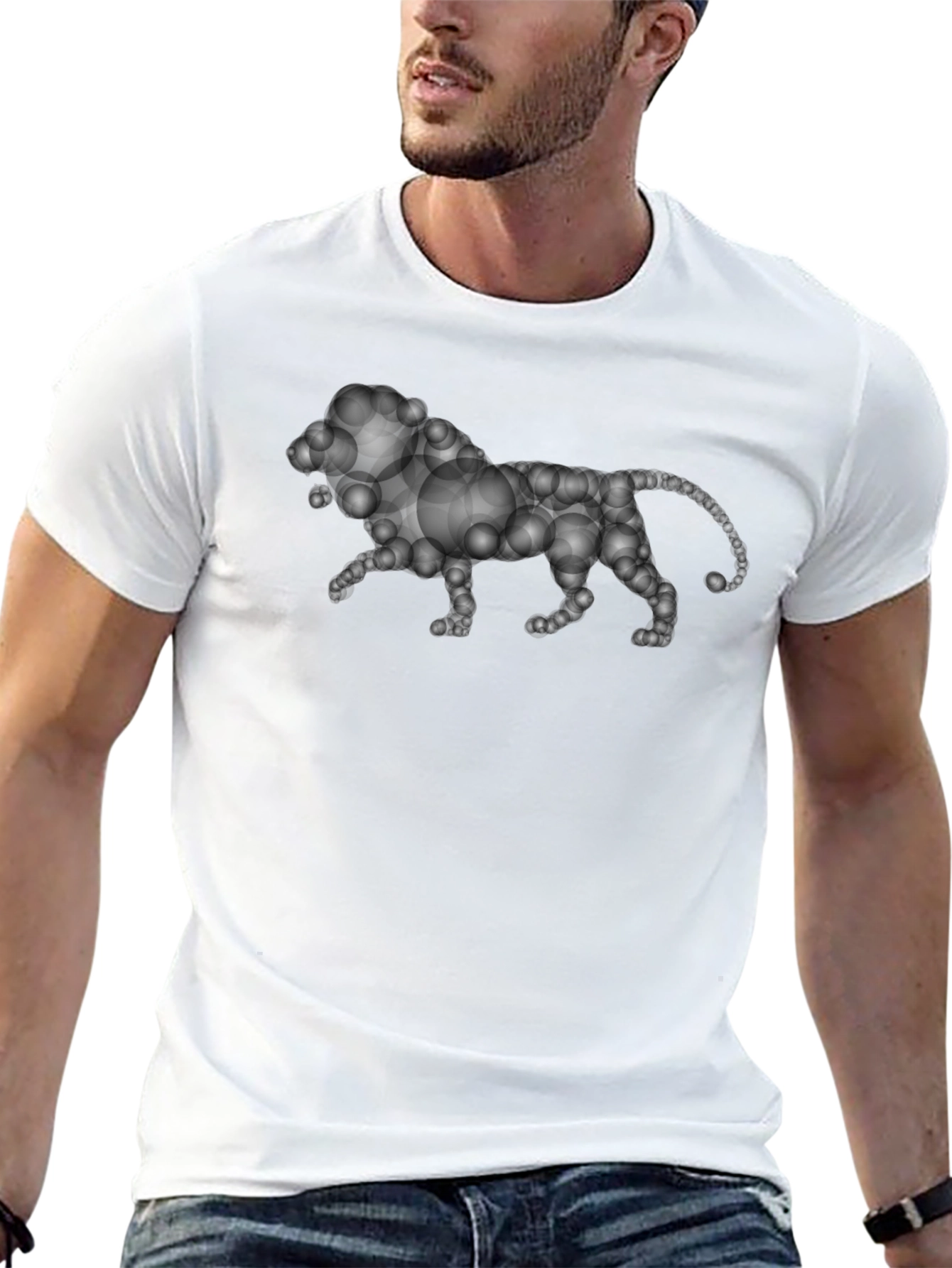 Bubble Lion Graphic Tee - Black Cotton Shirt