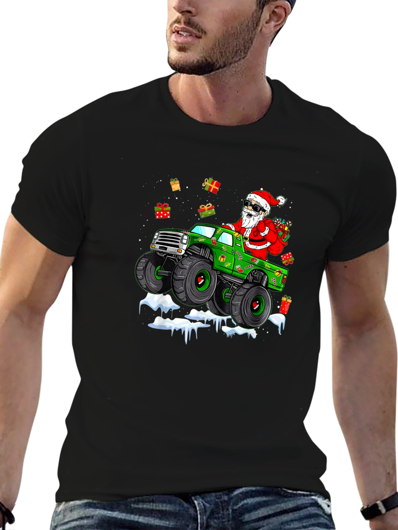 Santa Monster Truck Christmas T-Shirt