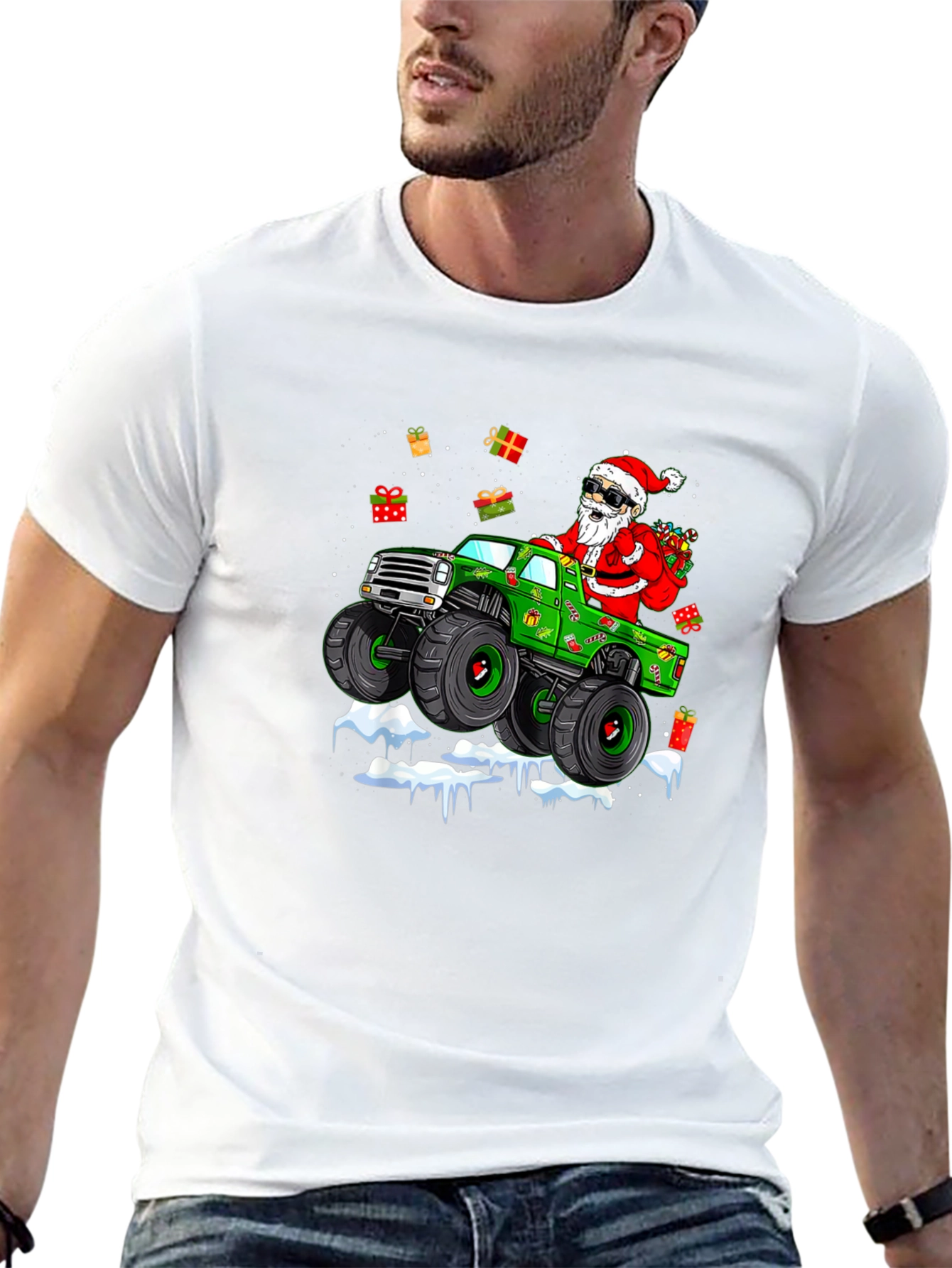 Santa Monster Truck Christmas T-Shirt