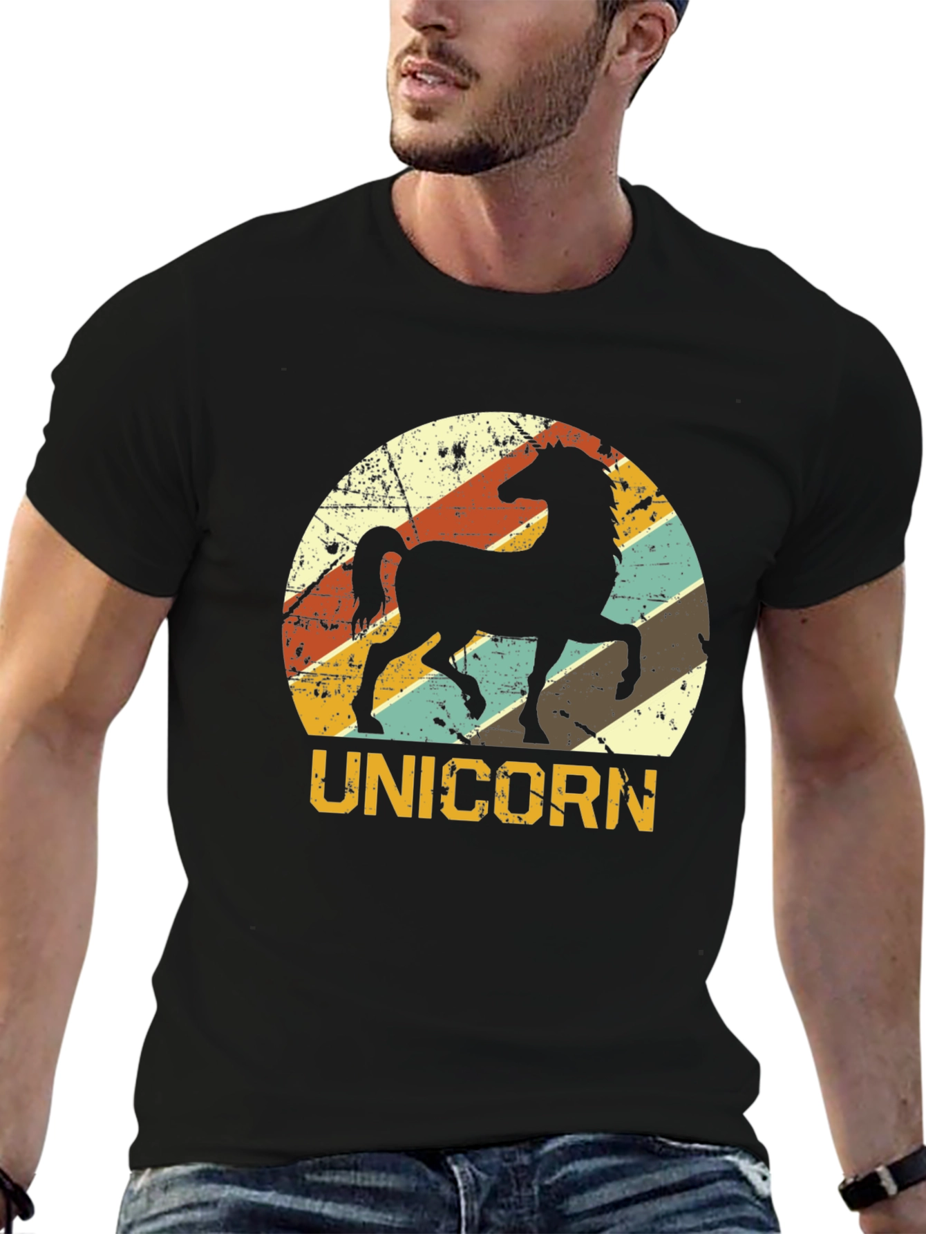 Retro Unicorn Graphic T-Shirt - Black