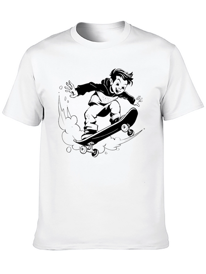 Cool Skater Boy Graphic T-Shirt - Black