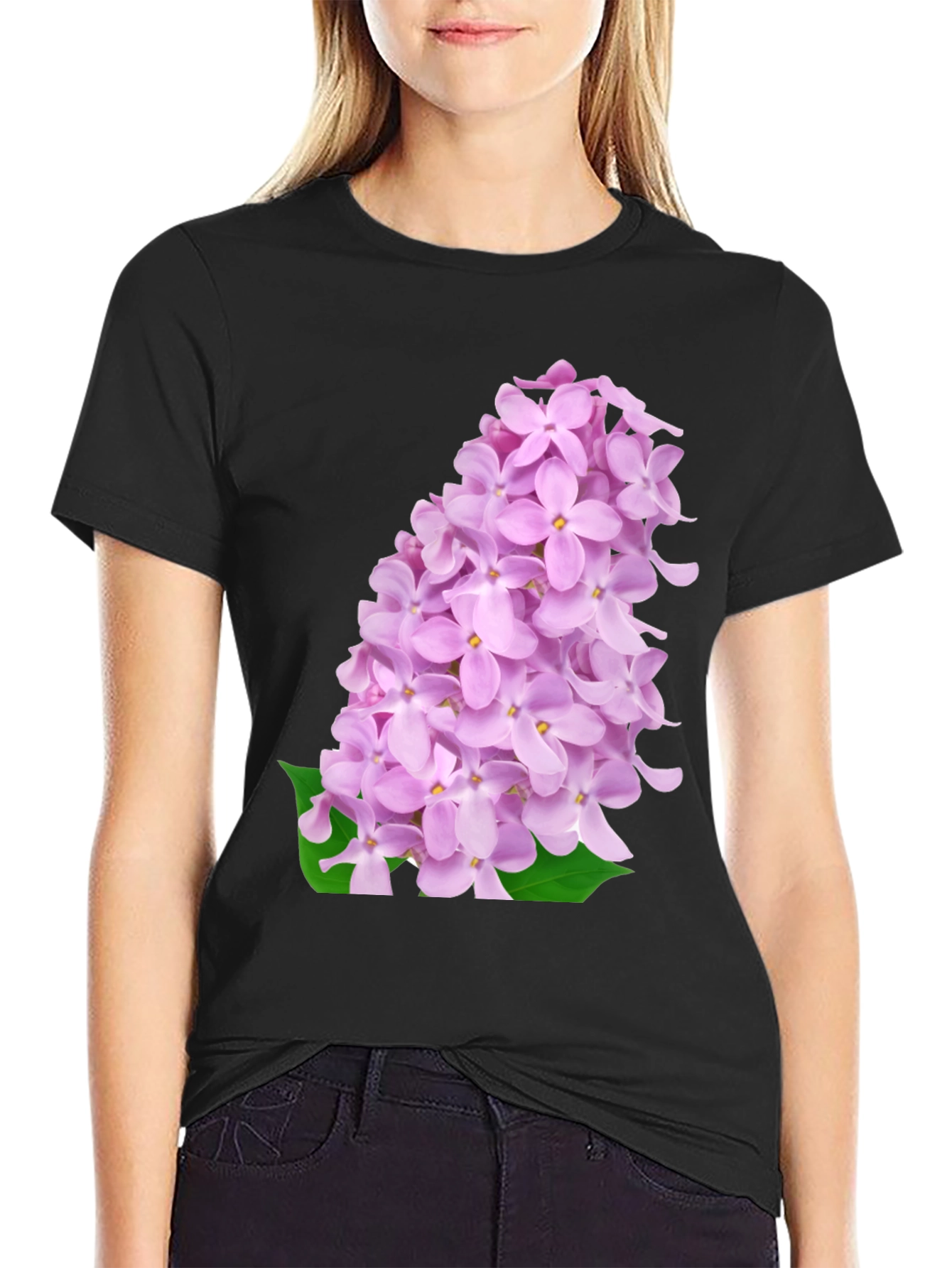Lilac Blossom Black T-Shirt