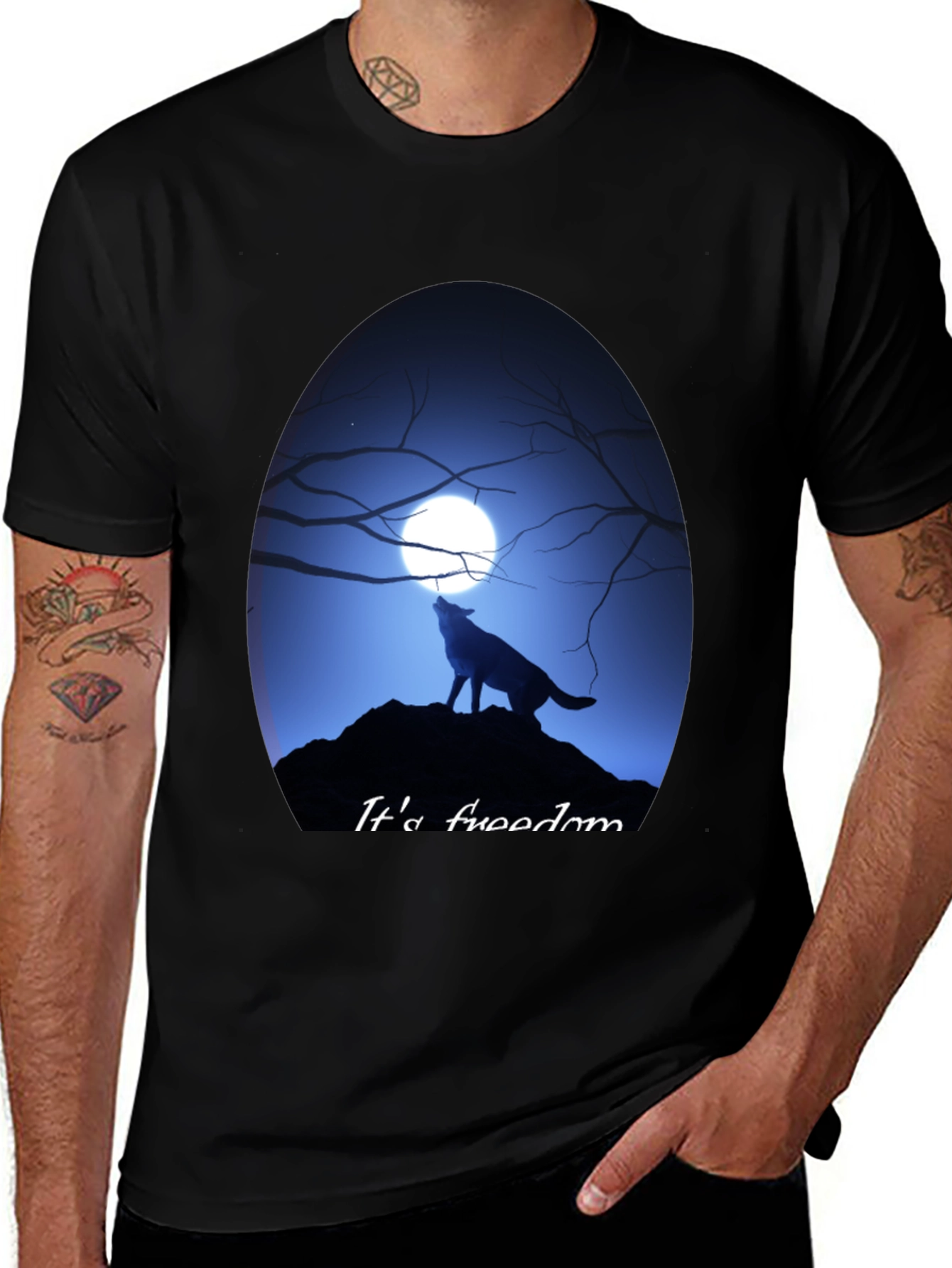 Wolf Howling at Moon Graphic Tee - Freedom Design