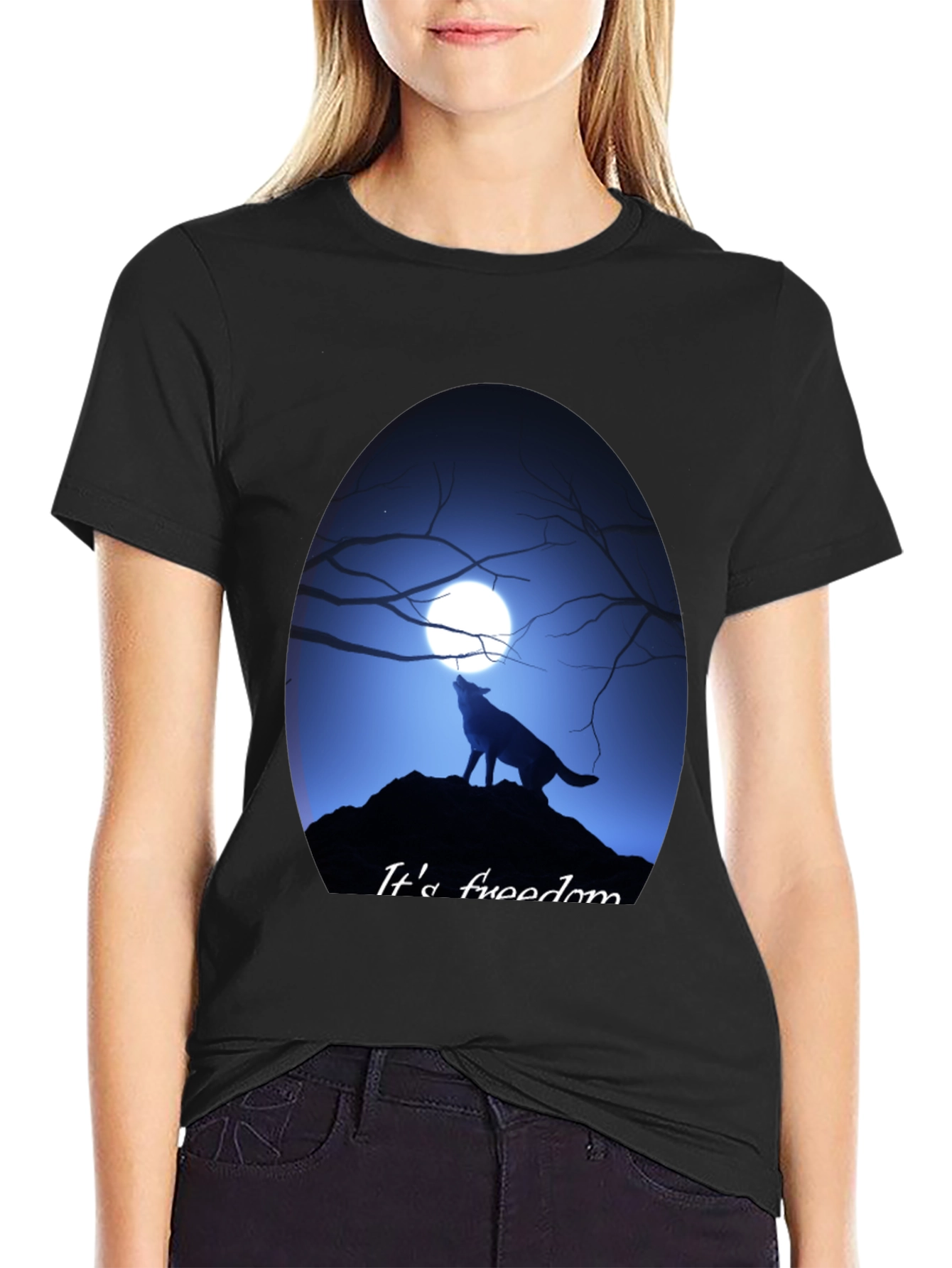 Wolf Howling at Moon Graphic Tee - Freedom Design