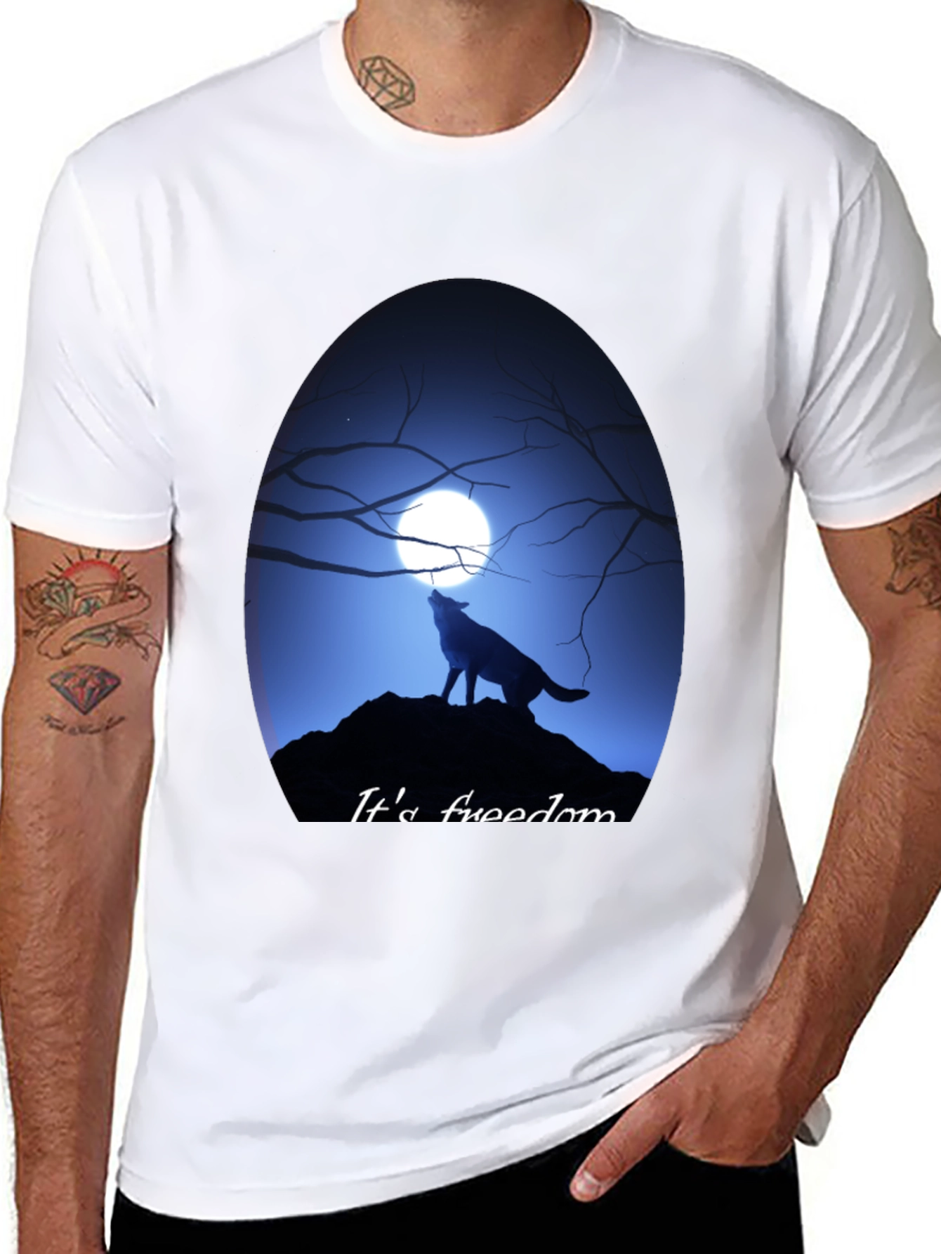 Wolf Howling at Moon Graphic Tee - Freedom Design