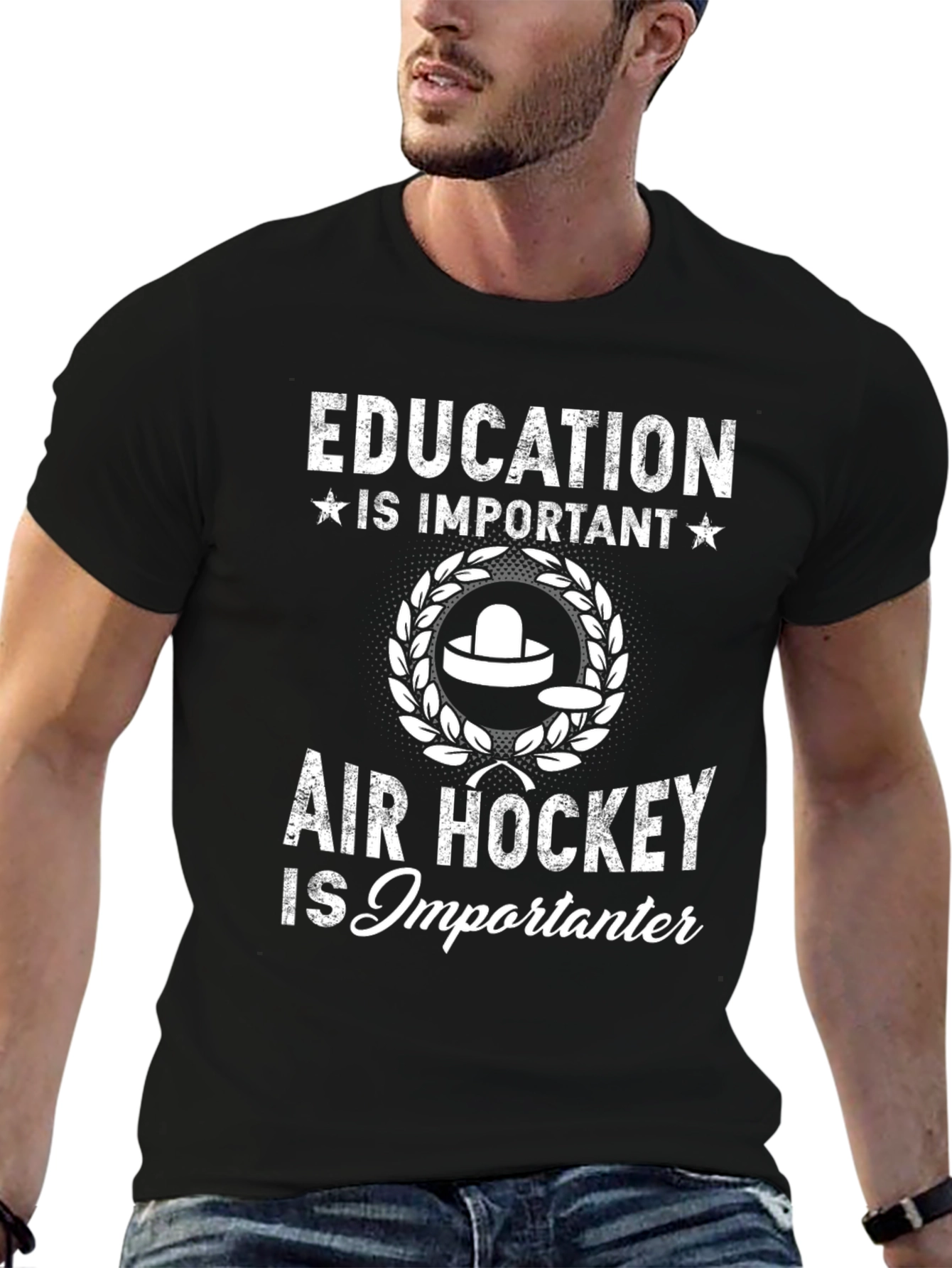 Education vs Air Hockey T-Shirt - Importanter!
