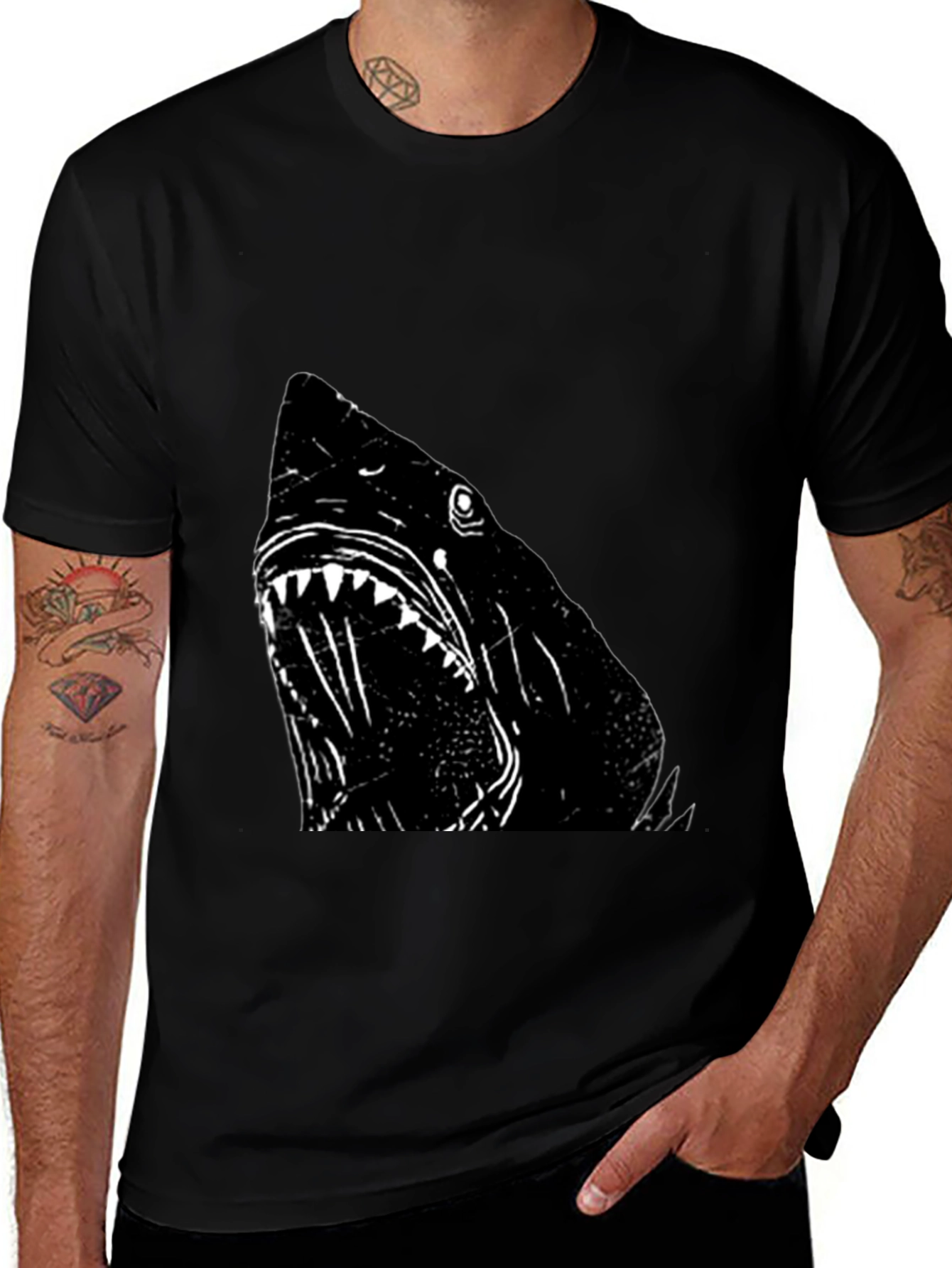 Shark Graphic T-Shirt - Black Cotton Tee