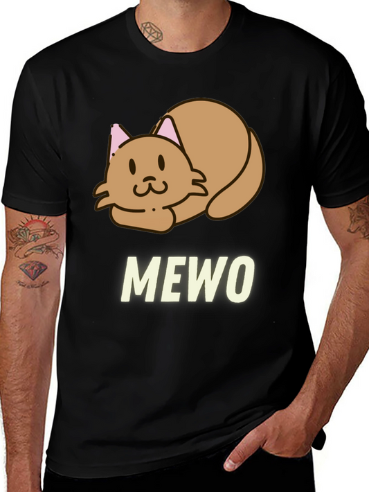 Cute MEWO Cat Graphic Black T-Shirt