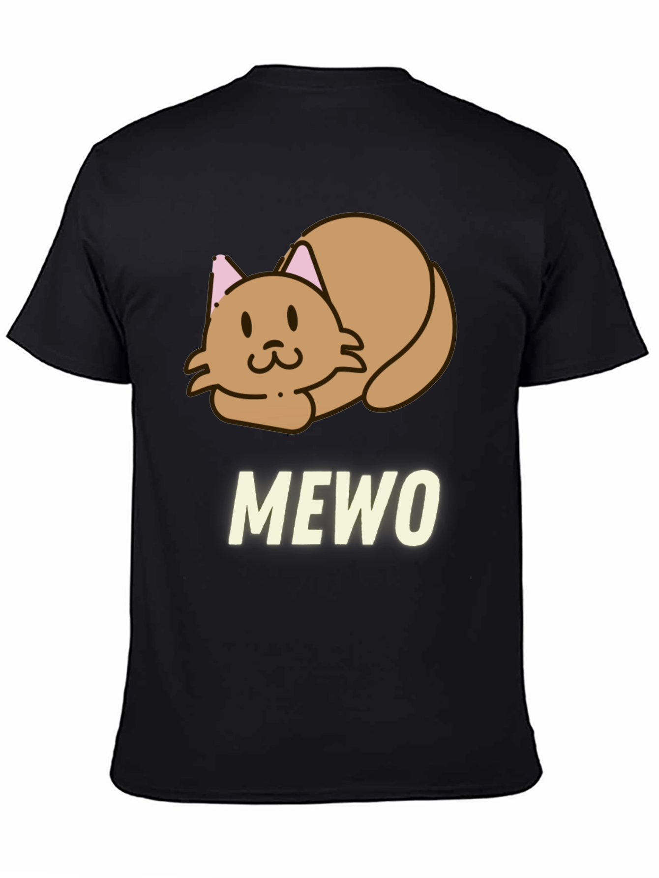 Cute MEWO Cat Graphic Black T-Shirt