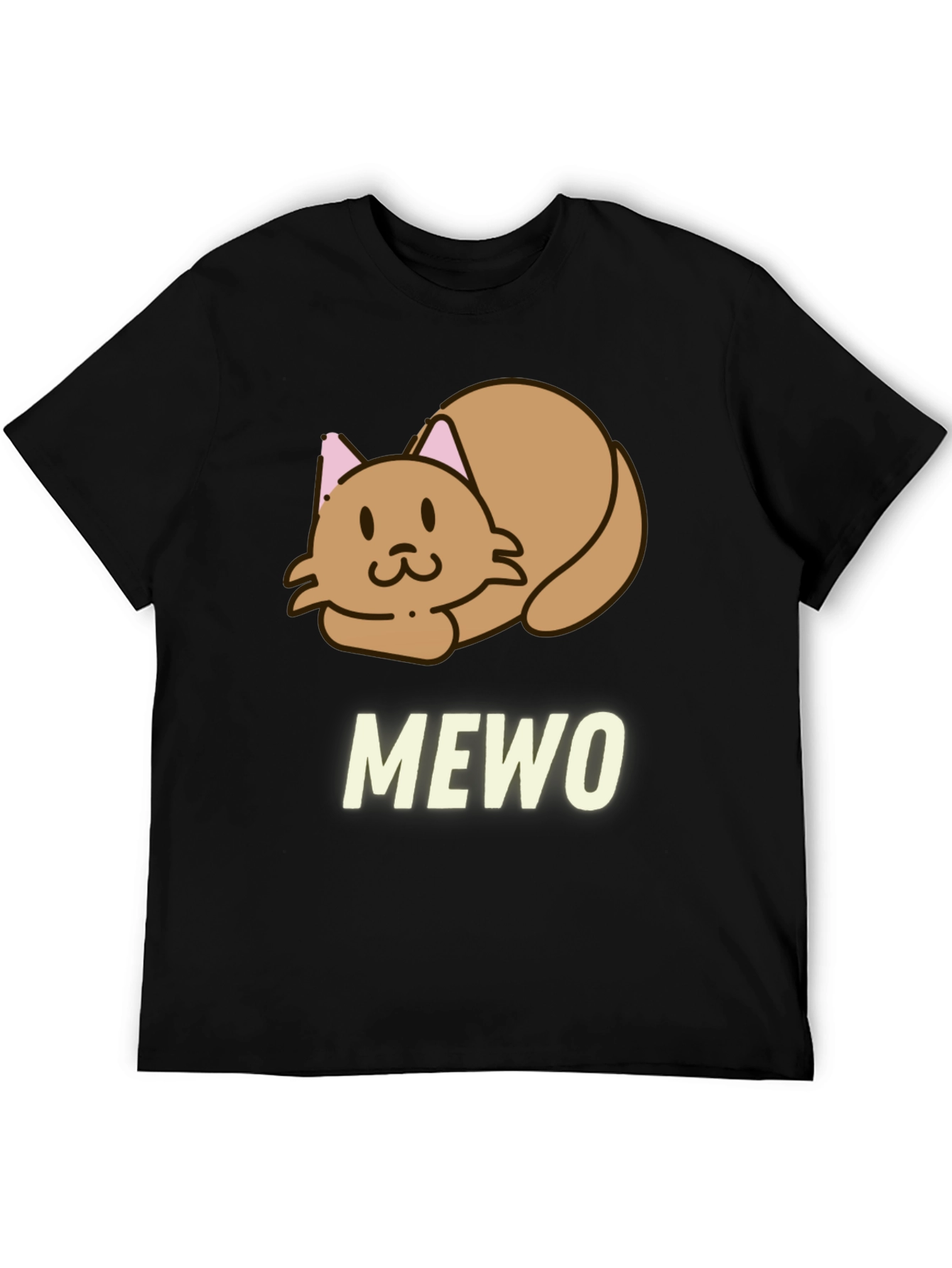 Cute MEWO Cat Graphic Black T-Shirt