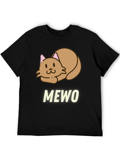 Cute MEWO Cat Graphic Black T-Shirt