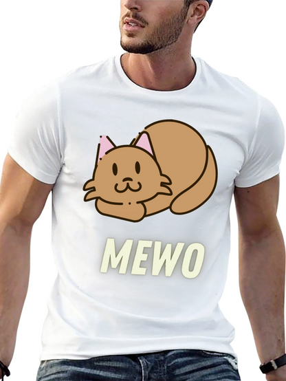 Cute MEWO Cat Graphic Black T-Shirt